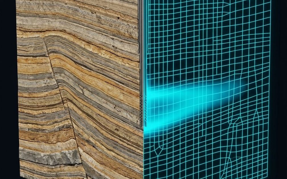 Geological strata cross-section with computational grid